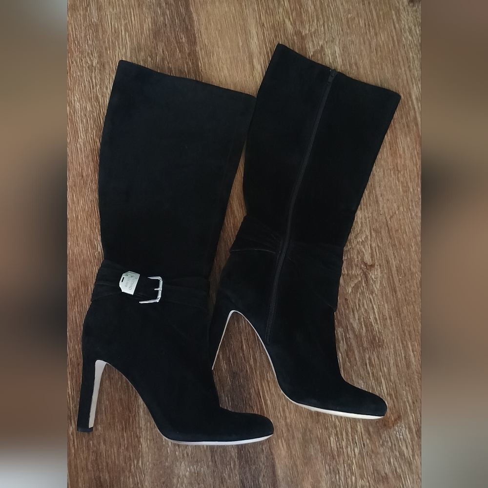 ANTONIO MELANI Black Suede Knee-High Heeled Boots